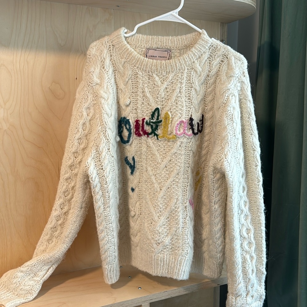 EUC Lingua France handmade knit and embroidered OUTLAW Sweater XL